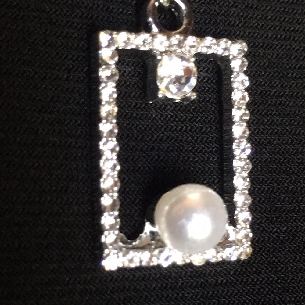 Pearl & CZ Rectangular Necklace - Picture 3 of 16